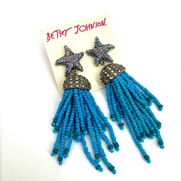 ✨SALE✨ Betsey Johnson Crystal Starfish Tassel Beaded Dangle Earrings - Picture 5 of 5